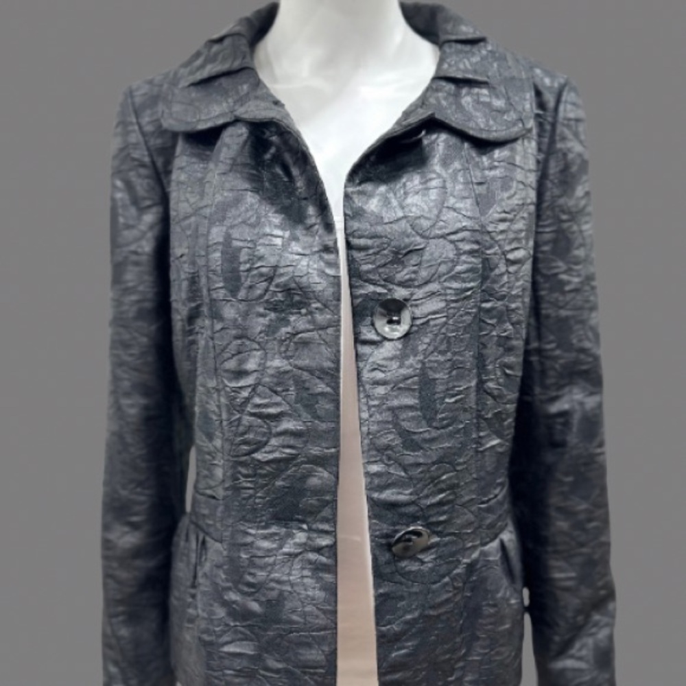 Chic Black Textured Button Up Jacket - image 3